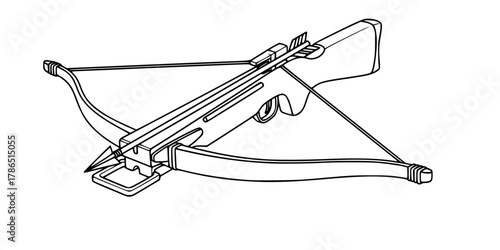 Medieval Crossbow Loaded Simple Line Art Vector
