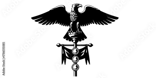 Roman Legionary Eagle Standard Aquila Silhouette Flat Vector