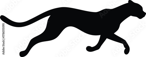 Black silhouette of a cheetah in full stride on a white background