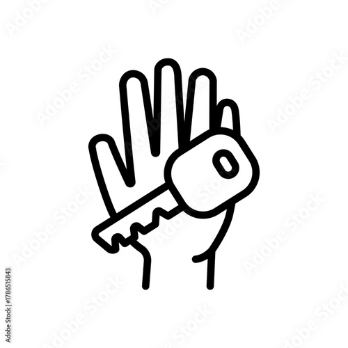 Get keys line icon. Hire car or rental estate. Key in hand vector illustration.
