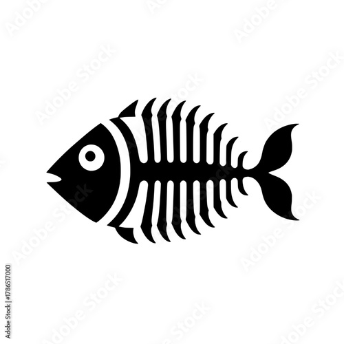 Fish Skeleton Black and White Vector Icon