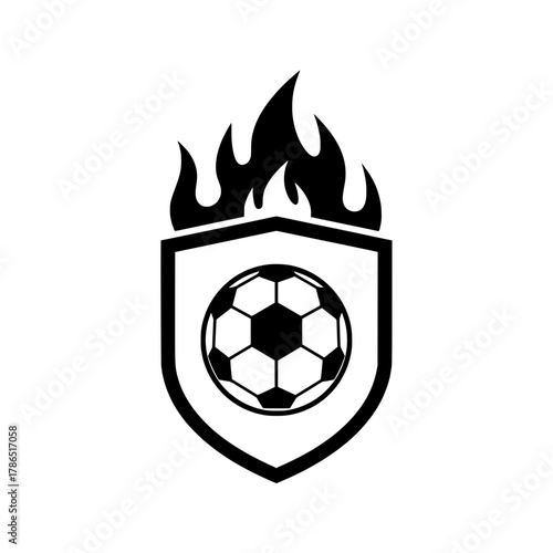 Soccer Ball Shield with Flames Vector Logo