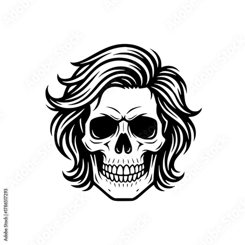 Skull Head Illustration with Vintage Rock and Roll Hair Style