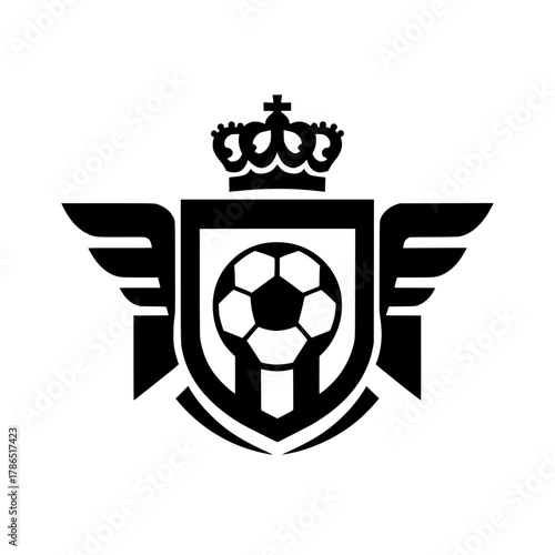 Royal Football Soccer Ball Crowned Shield Wings Emblem Vector