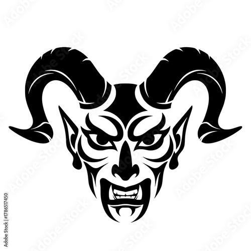 Demon Devil Head Vector with Horns and Fangs Illustration