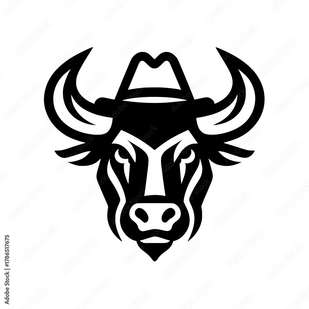 Obraz premium Bull or Buffalo Head Wearing a Cowboy Hat