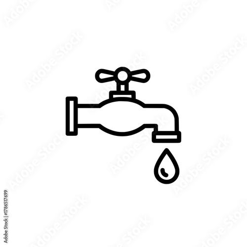 Water Faucet Drip Thin Line Icon Vector