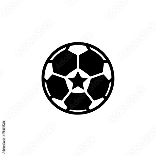 A black silhouette vector illustration of a traditional football or soccer ball.