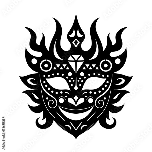 Monochrome Ritual/Ethnic Mask  with Diamond and Fire