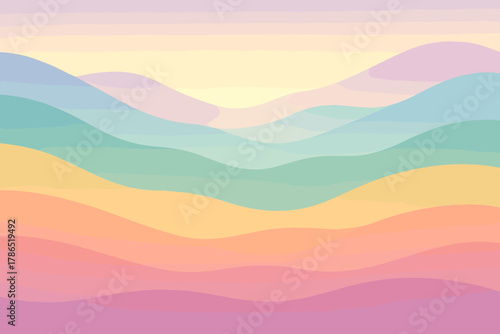 Filled soft reflective pastel landscape waves vector illustration gradient light gentle
