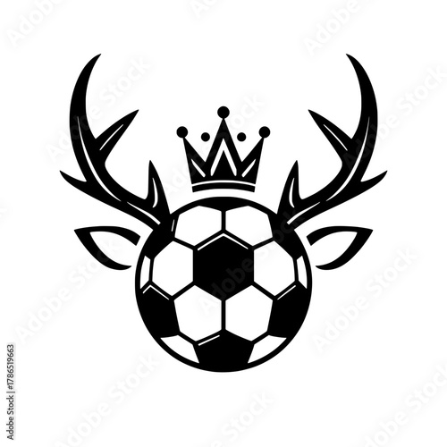 Black Silhouette Crowned Deer Antlers Soccer Ball Logo