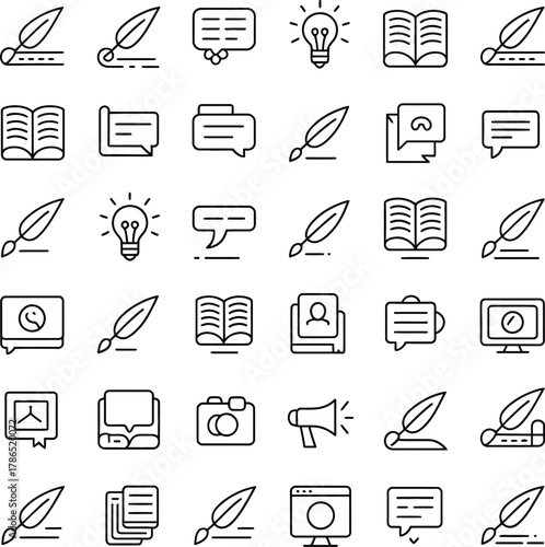 Content creation and communication line icons set, digital concept
