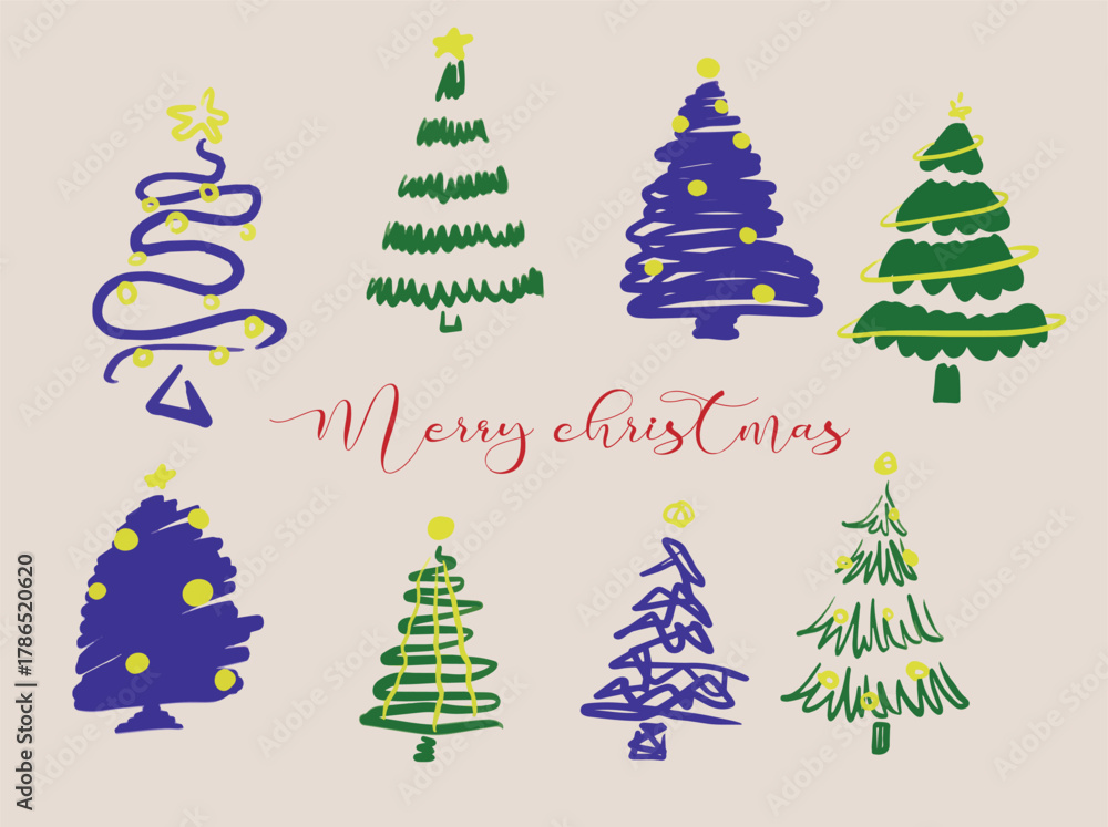 Obraz premium Illustrations of christmas trees and New Year vector