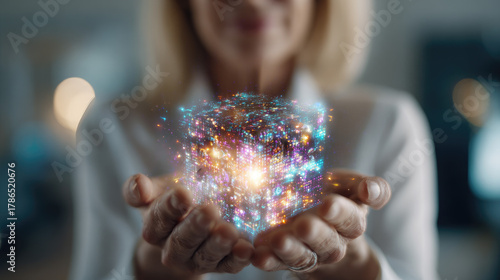 Creative woman holding glow...
