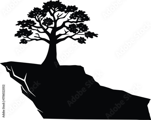 Lone Tree on Cliff Edge Silhouette, Solitary Tree Overlooking Canyon Art