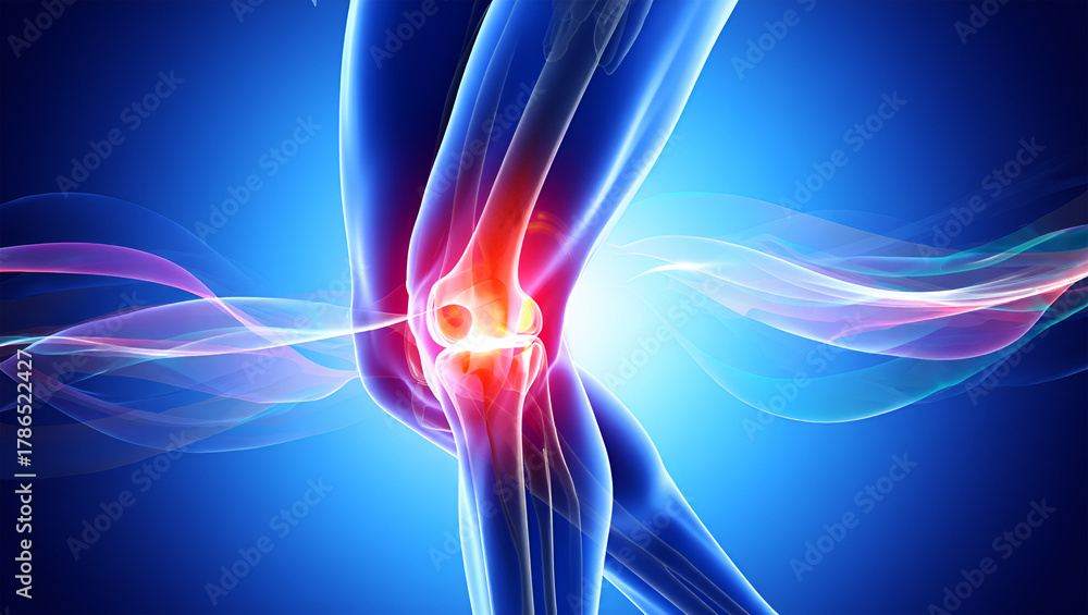 Fototapeta premium Human Knee Joint Anatomy With Painful Inflammation bone