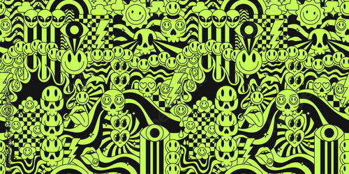 Fotomural Cool Acid Psychedelic Groovy Seamless Pattern