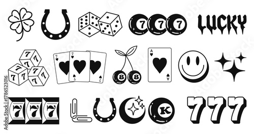 Fotografía Cool Y2k Lucky Stickers Set Vector Design.