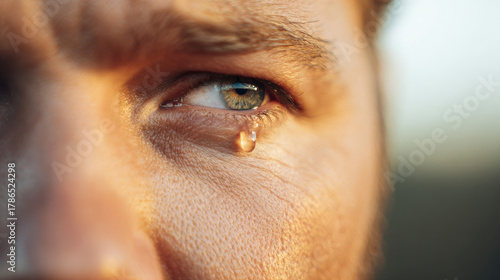 Close-up teardrop on cheek ...