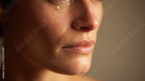 Close-up teardrop on cheek ...