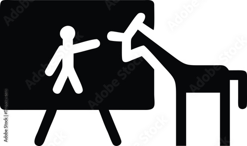 Giraffe Silhouette Teaching a Stick Figure on Whiteboard