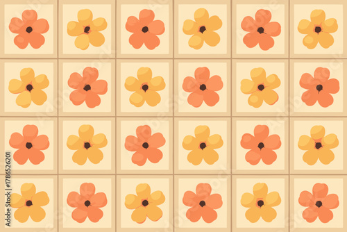 Within blossoms botanical square small tiles distributed grid pattern illustration vector