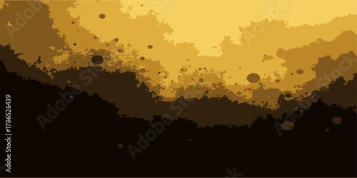 Vintage floral silhouette landscape vector illustration in a dirty black grunge texture frame