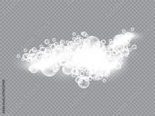 Soap bubbles, displaying unique designs, gracefully float on a plain gray surface