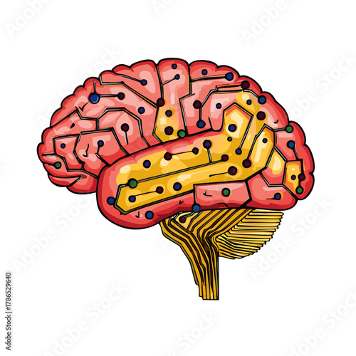 Image of a human brain with electronic parts. Artificial intelligence concept 1