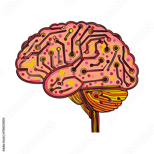 Image of a human brain with electronic parts. Artificial intelligence concept