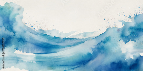 Abstract blue paint background by liquid fluid watercolor or alcohol ink grunge texture for banner, background. Ocean wave painted in watercolor, isolated on transparent white background

