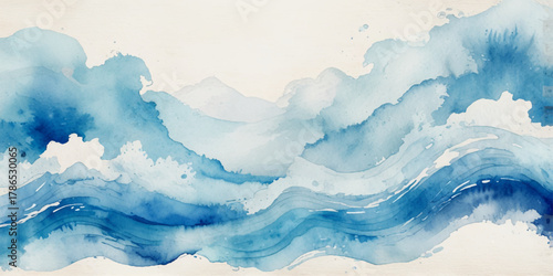 Abstract blue paint background by liquid fluid watercolor or alcohol ink grunge texture for banner, background. Ocean wave painted in watercolor, isolated on transparent white background

