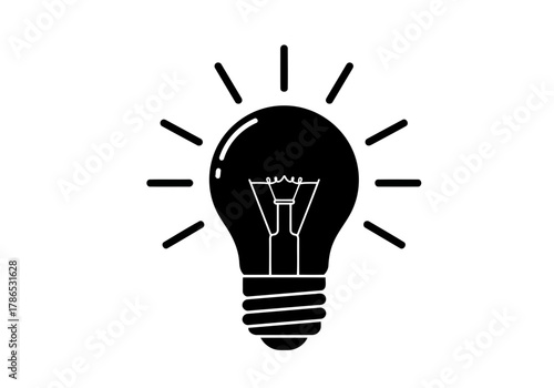 Illustration of a nice lightbulb with radiating lines on a white surface in a simple graphic design for new idea