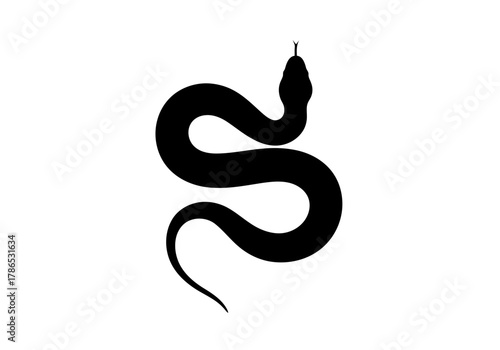 Silhouette depiction of a poisonous serpent with its tongue sticking out coiled and ready to strike pose design