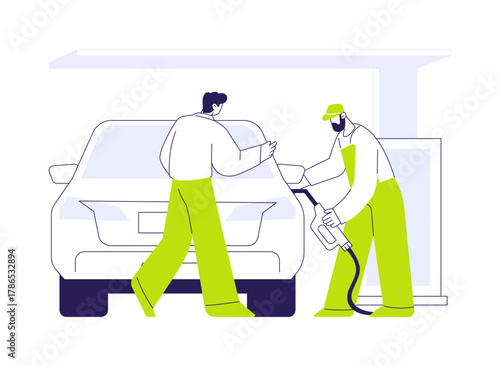Filling station attendant abstract concept vector illustration.