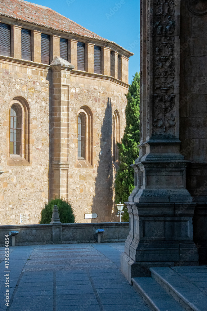 Obraz premium Stone column and romanesque architecture in salamanca spain