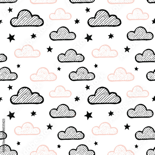 cloud pattern seamless hand drawn clouds stars nursery textile repeats
