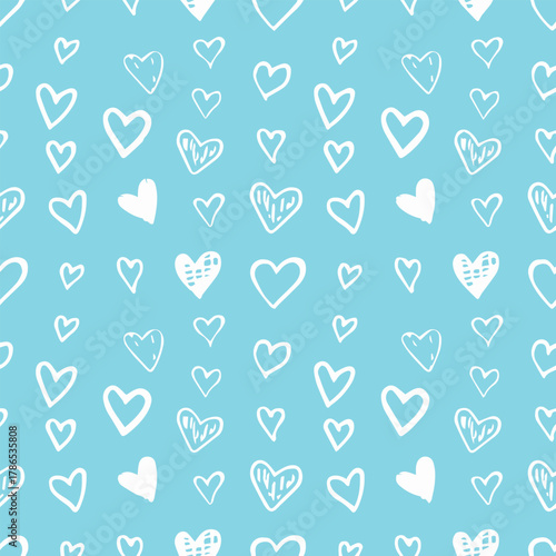 heart background seamless pattern doodle hearts blue illustration