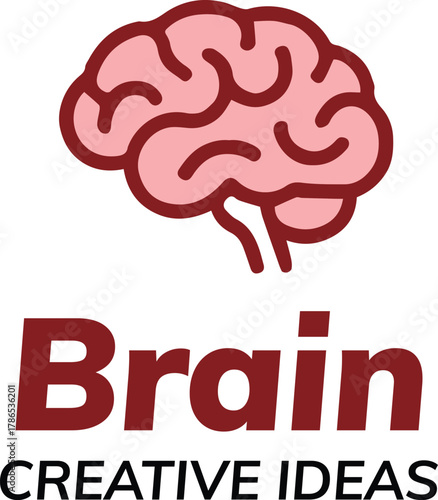 brain icon vector logo with creative ideas text and outline mark