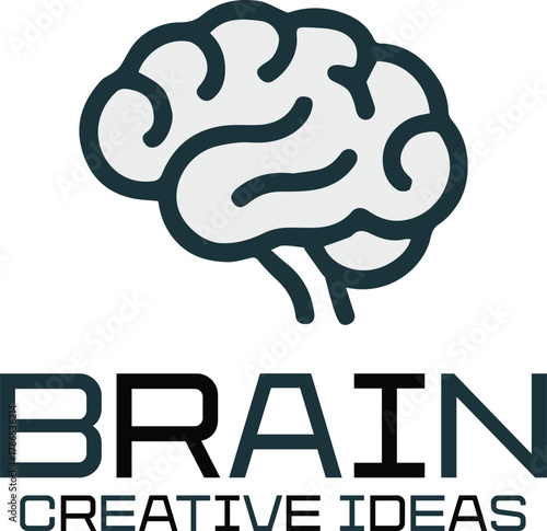 brain emblem lineart logo with creative ideas text for startups