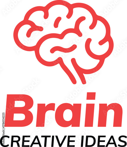 brain symbol monoline logo with creative ideas text for education