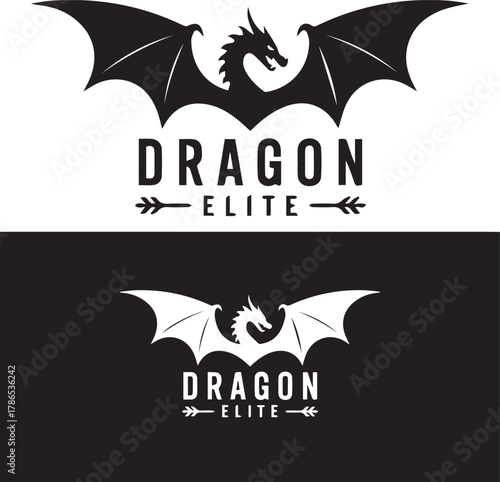 dragon mascot logo with stylized dragon head and elite team mark