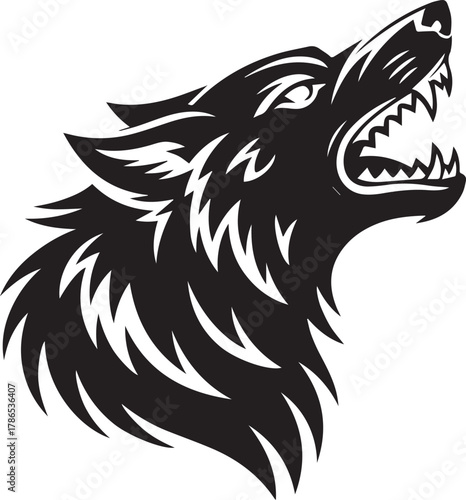 wolf head profile with open mouth vector logo