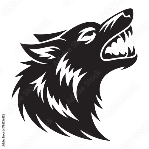 wolf head silhouette howl emblem vector logo design