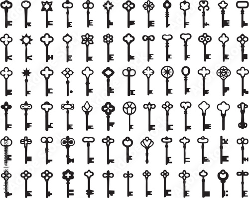 key vintage skeleton key silhouettes set ornate bow designs