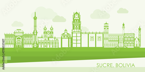 Green Skyline panorama of town of Sucre, Bolivia - vector illustration