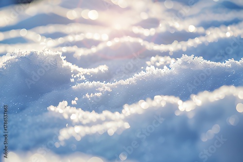 Close-up of sparkling snow under sunlight
