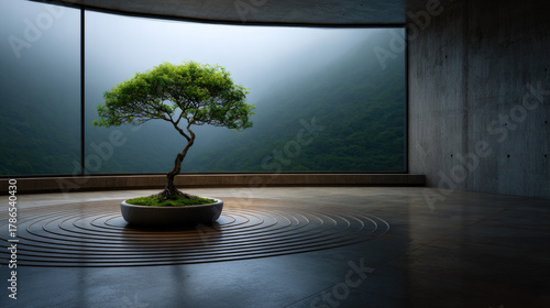 Lone bonsai tree on stone p...