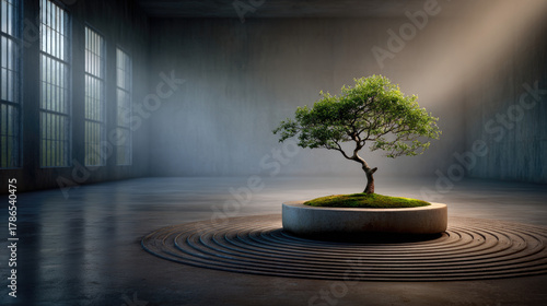 Lone bonsai tree on stone p...