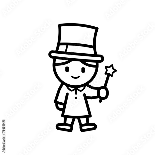 Cute magician boy with top hat and magic wand